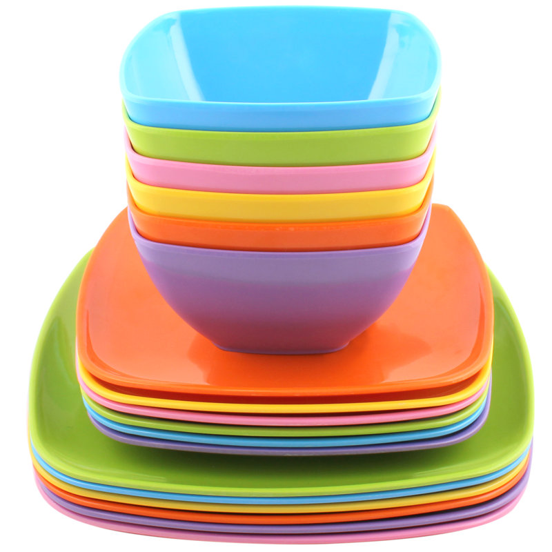 Melange 18 Piece Square Melamine Dinnerware Set, Service for 6 Wayfair
